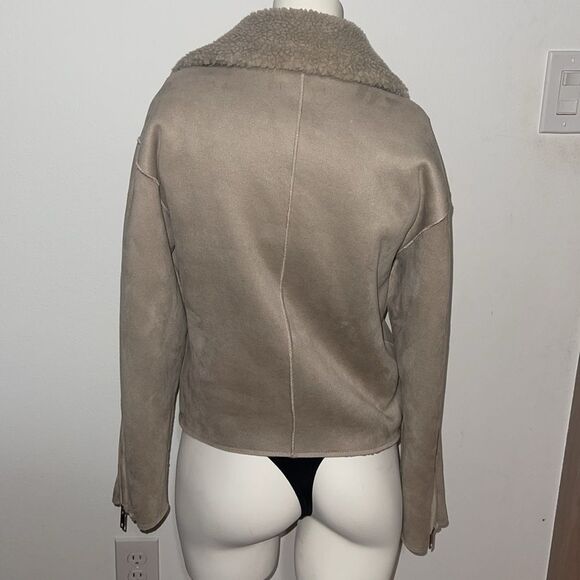 H&M Faux Suede Shearling-Lined Biker Jacket Size 2 - Picture 7 of 14
